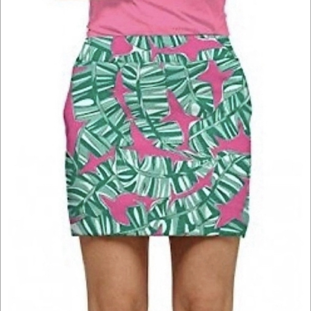 Tropical Leaf Print Skirt - Green and Pink